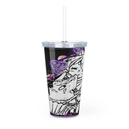 Kawaii Fox Plastic Tumbler with Straw