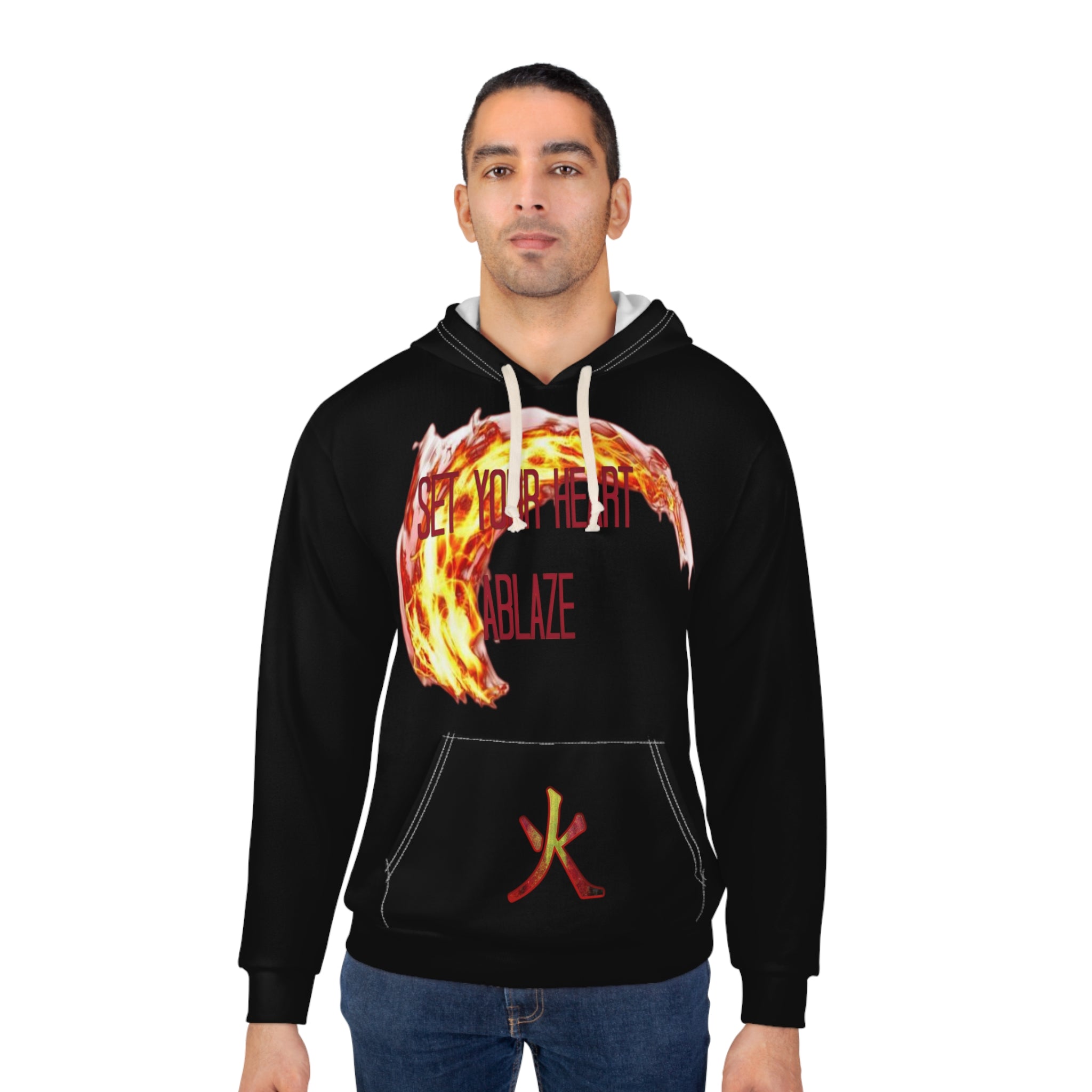 Heart on Fire Unisex Pullover Hoodie (AOP)