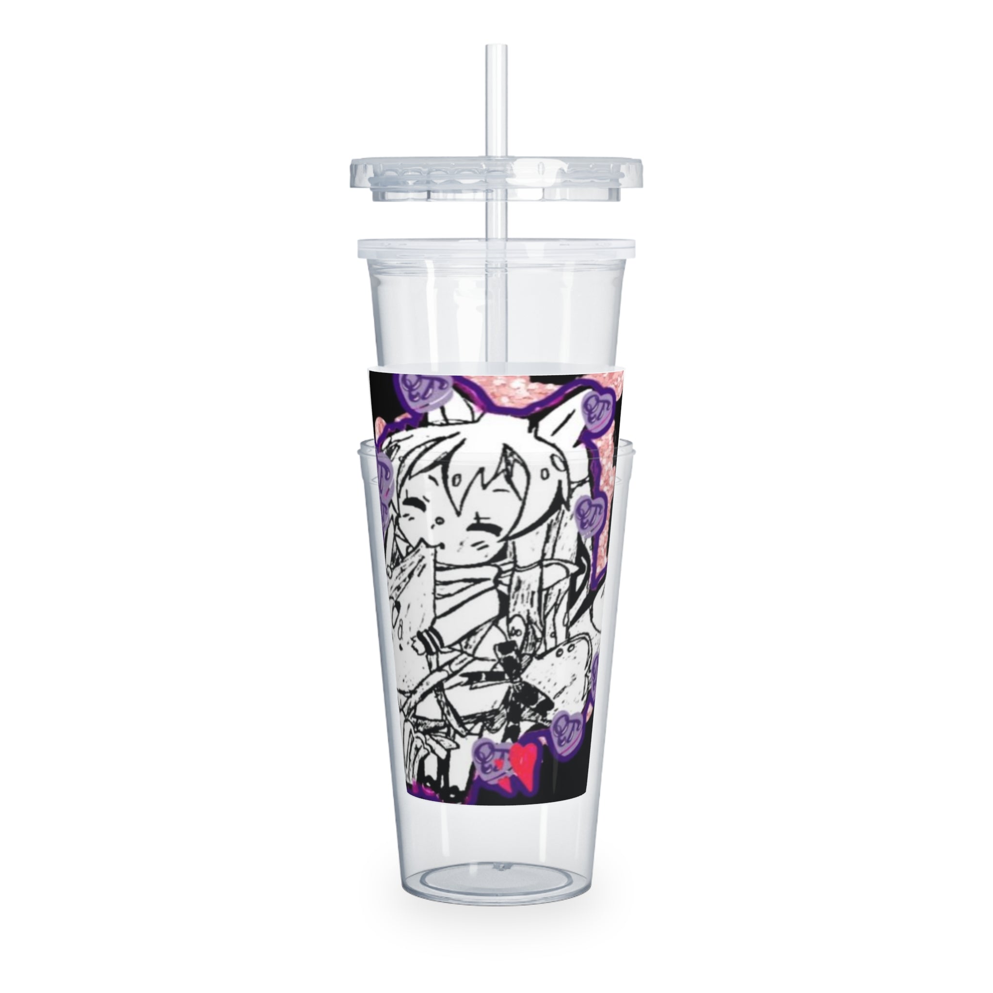 Kawaii Fox Plastic Tumbler with Straw