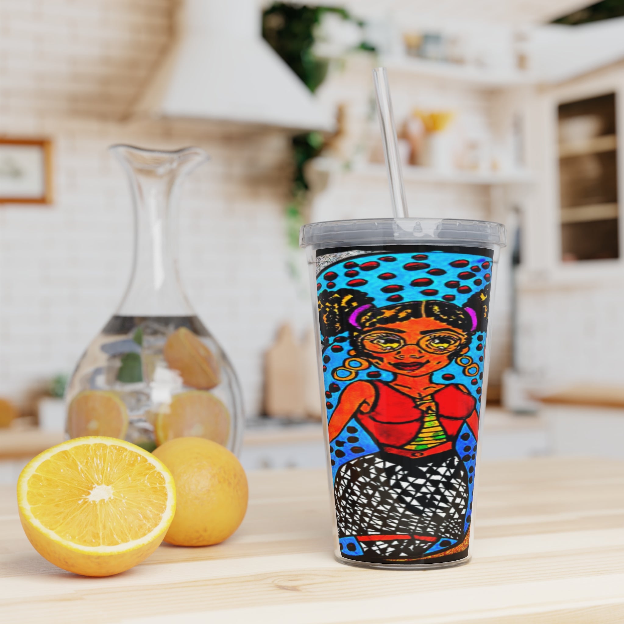 Melanin queen Plastic Tumbler with Straw