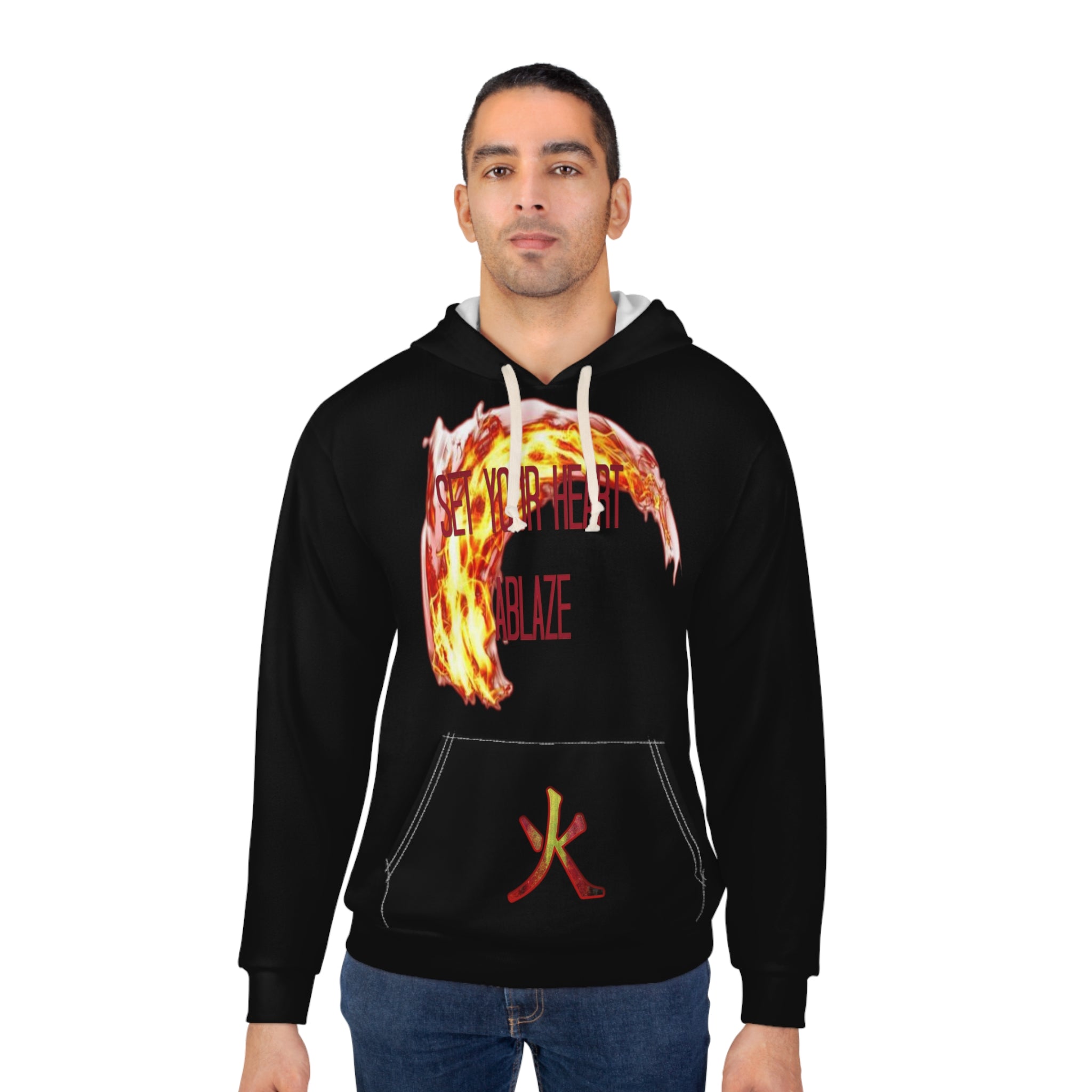 Heart on Fire Unisex Pullover Hoodie (AOP)