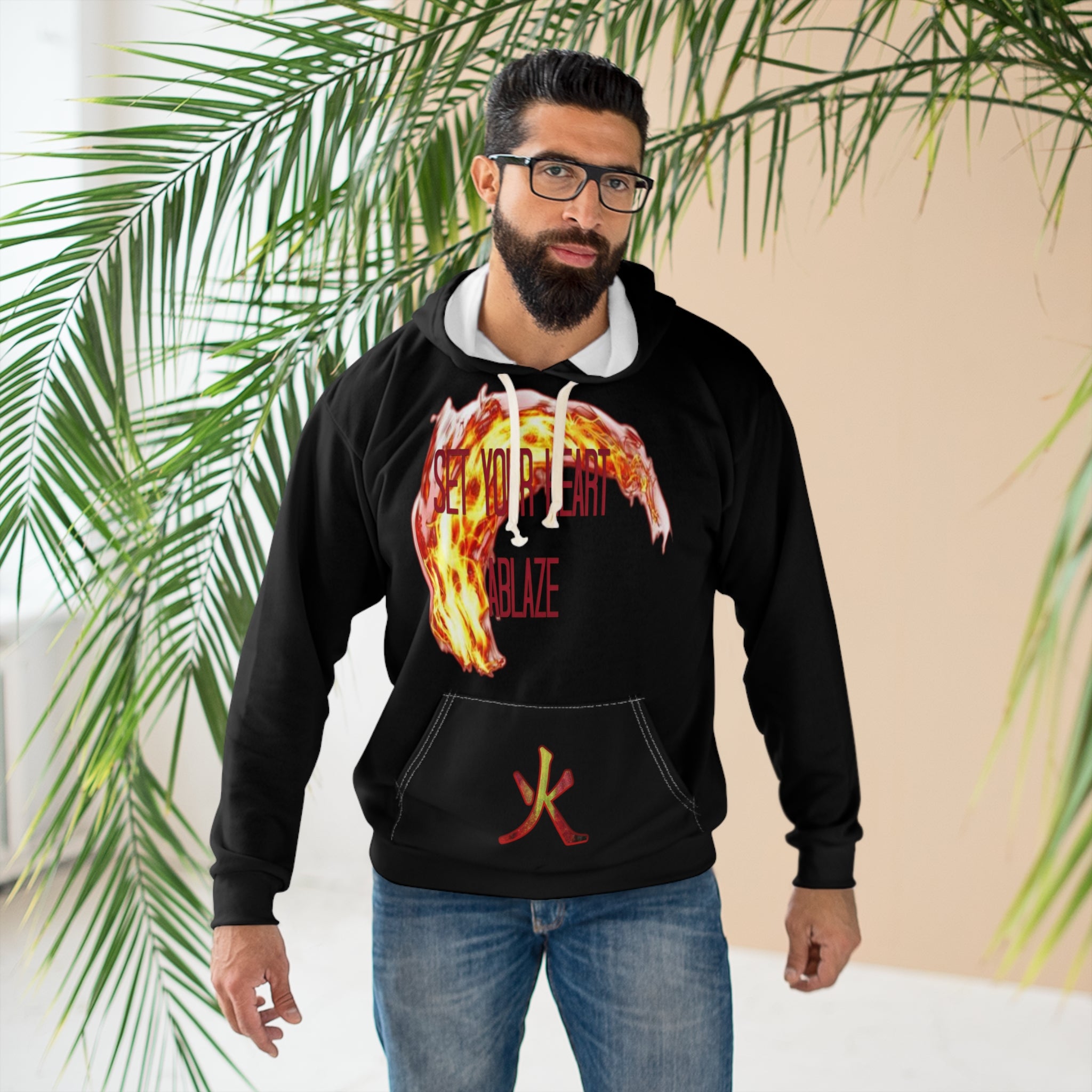 Heart on Fire Unisex Pullover Hoodie (AOP)